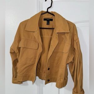 Forever 21 Cropped Jacket- Tan-Balloon Shoulder sleeve
